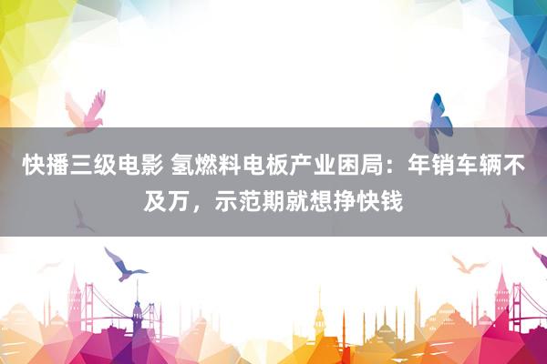 快播三级电影 氢燃料电板产业困局：年销车辆不及万，示范期就想挣快钱